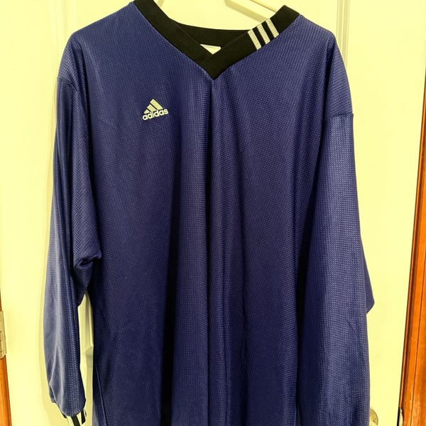 Adidas Vintage 90s Mesh Soccer Jersey Size XL Blue Long Sleeve V-Neck
