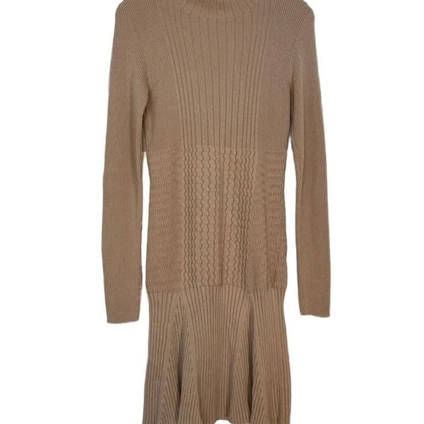 LACOSTE Tan Cotton/Wool Textured Knit Midi Dress Size 40/US M