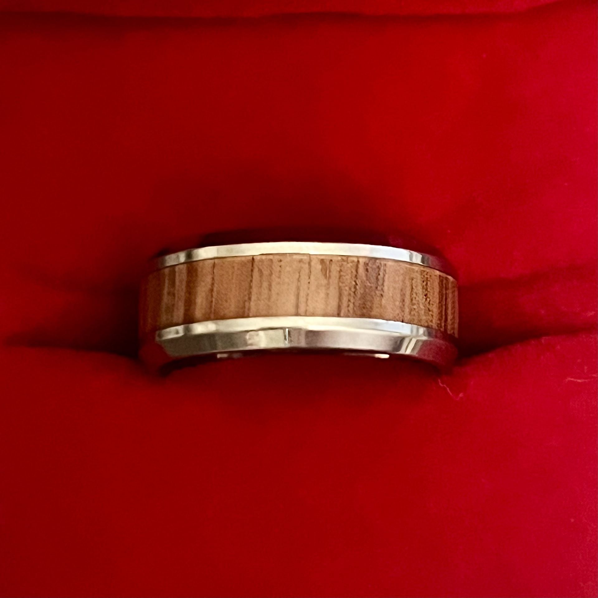 Tungsten Red Oak Wood Inlay Titanium Steel 6mm Band Size 6 2