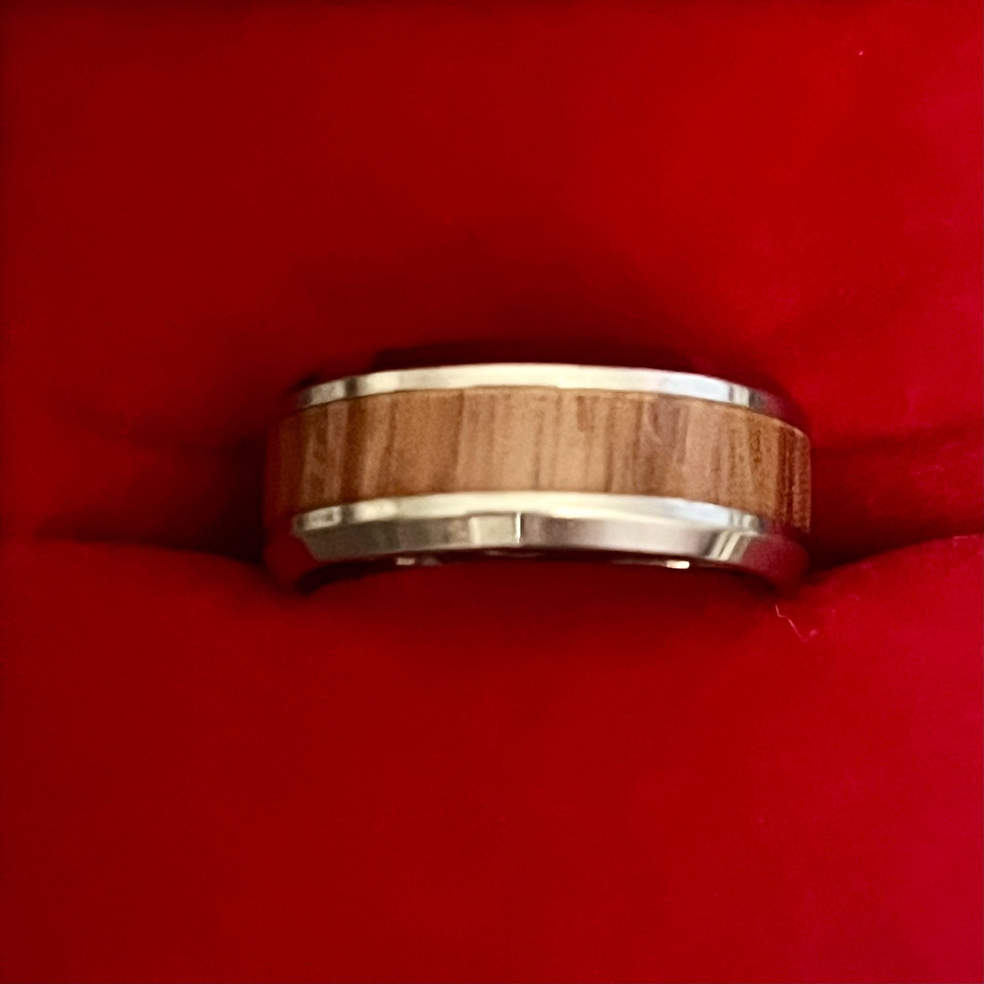 Tungsten Red Oak Wood Inlay Titanium Steel 6mm Band Size 6 3