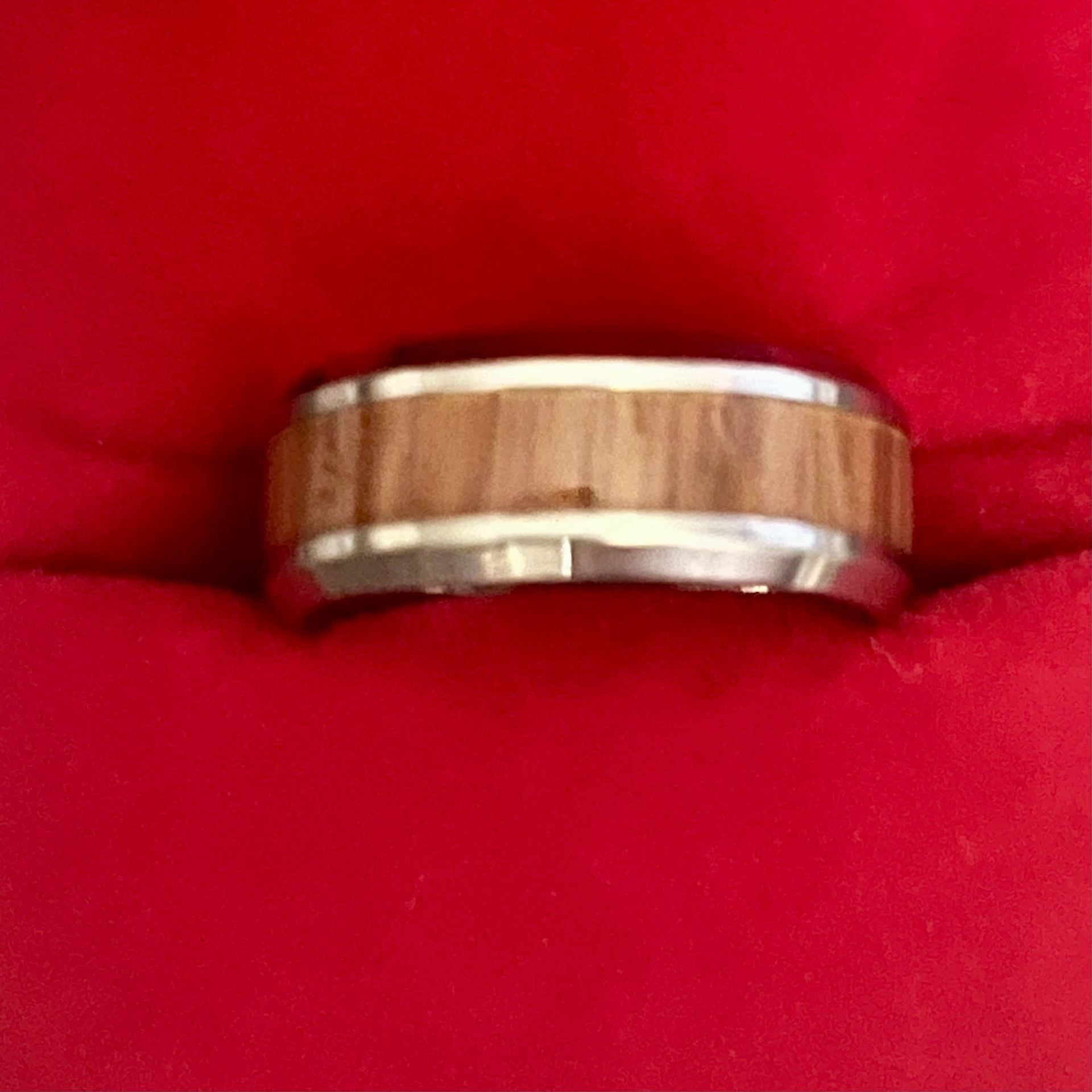 Tungsten Red Oak Wood Inlay Titanium Steel 6mm Band Size 6 4