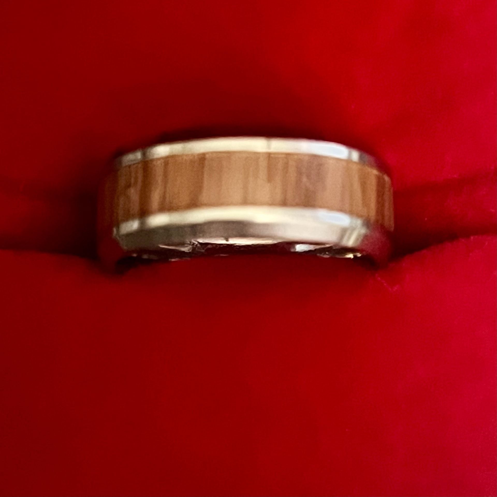 Tungsten Red Oak Wood Inlay Titanium Steel 6mm Band Size 6 5