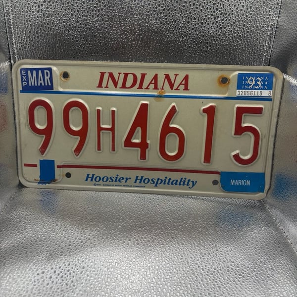 Vintage 1993 Indiana License Plate Hoosier Hospitality 99H4615 Marion