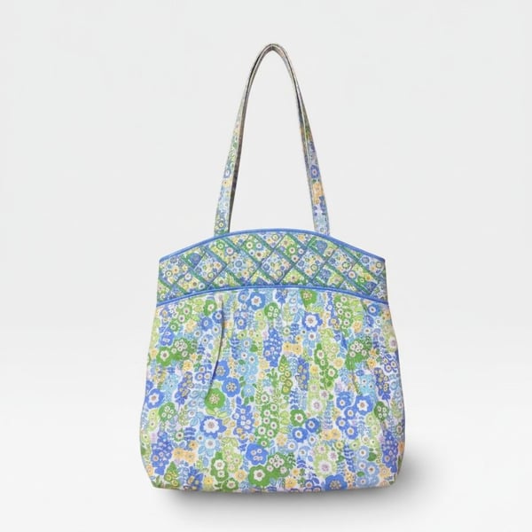 Vera Bradley English Meadow Floral Tote Bag Blue Green Yellow