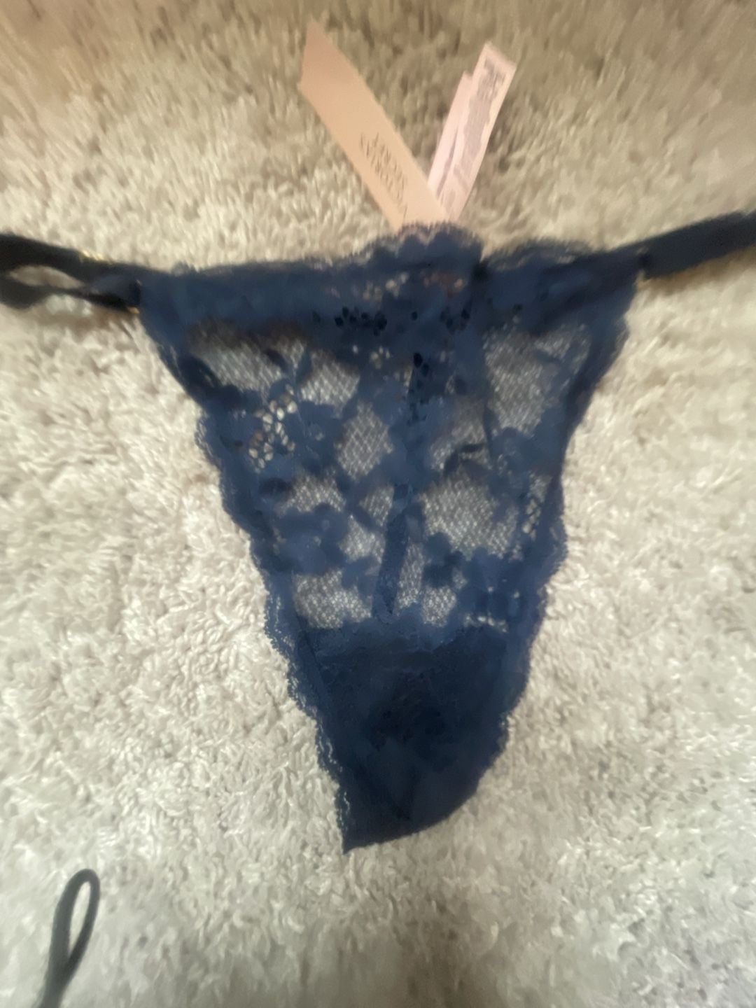 Victoria's Secret Rhinestone Lace Shine Strap Thong Panty Color Green NWT 7