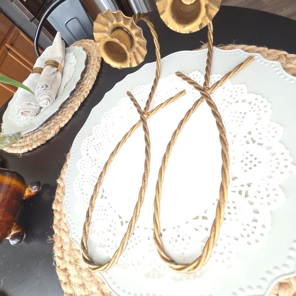 Vintage Gold Tone Twisted Rope Metal Wall Sconce Candle Holder Pair