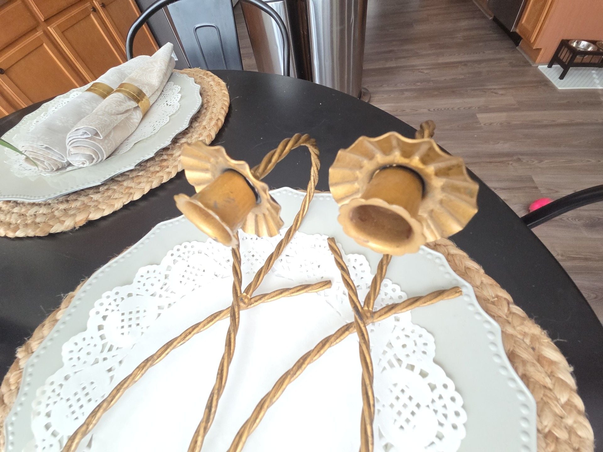 Vintage Gold Tone Twisted Rope Metal Wall Sconce Candle Holder Pair 5