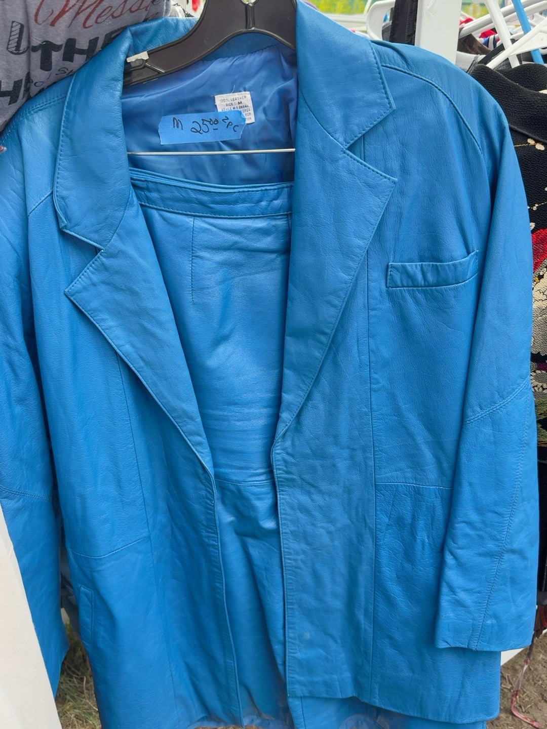 Vintage Leather Two-Piece Outfit Set Size M Blue 1