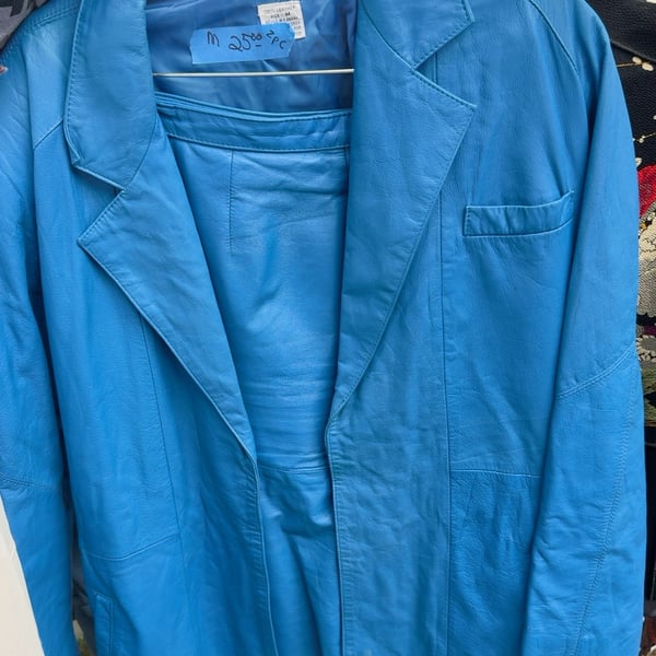 Vintage Leather Two-Piece Outfit Set Size M Blue