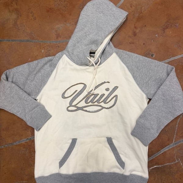 MV Sport Vail Hoodie Size XL Gray White Script Logo Fleece
