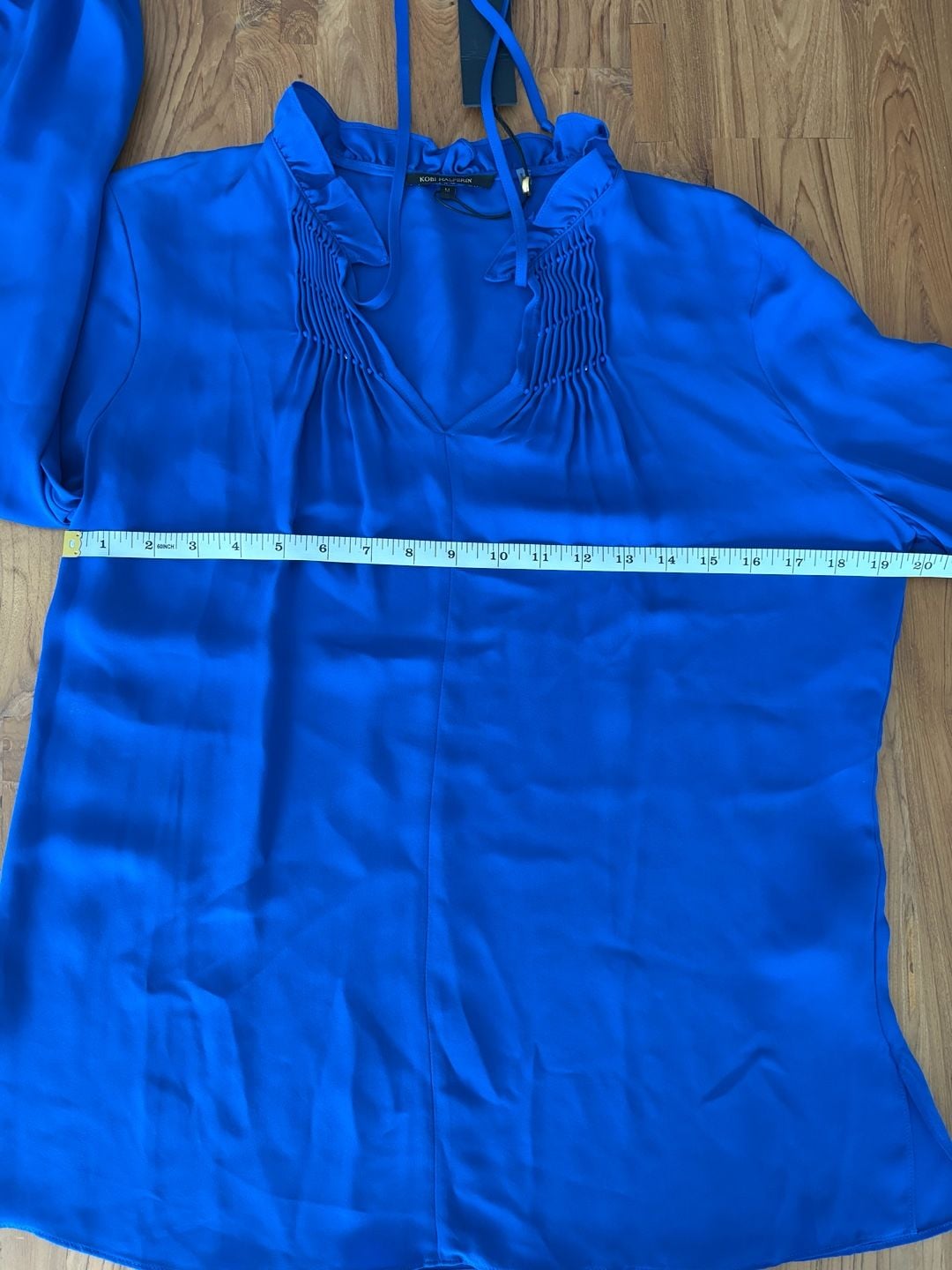 Kobi Halperin Silk Blouse Size M Blue Ruffle Neck Keyhole Long Sleeve 11