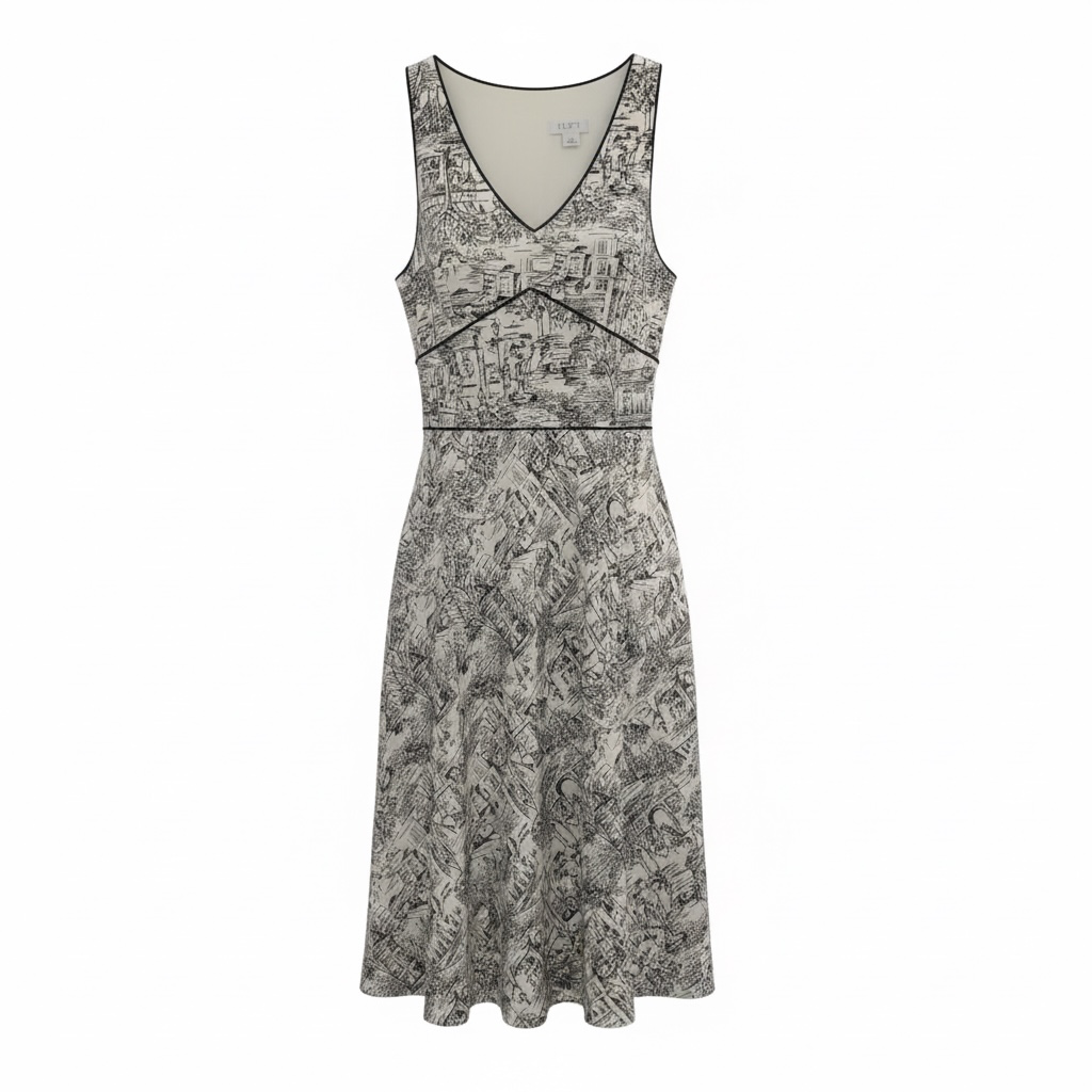 Ann Taylor LOFT Black and White Toile Print Sleeveless Dress Size 12 2