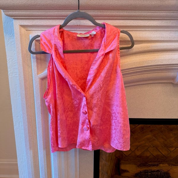 Victoria's Secret Vintage Sleeveless Blouse Size M Pink Jacquard Satin
