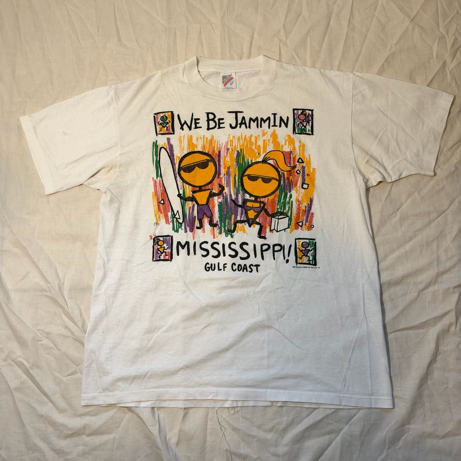 Vintage 1992 Jerzees We Be Jammin Mississippi Gulf Coast T-Shirt White Size Large 2