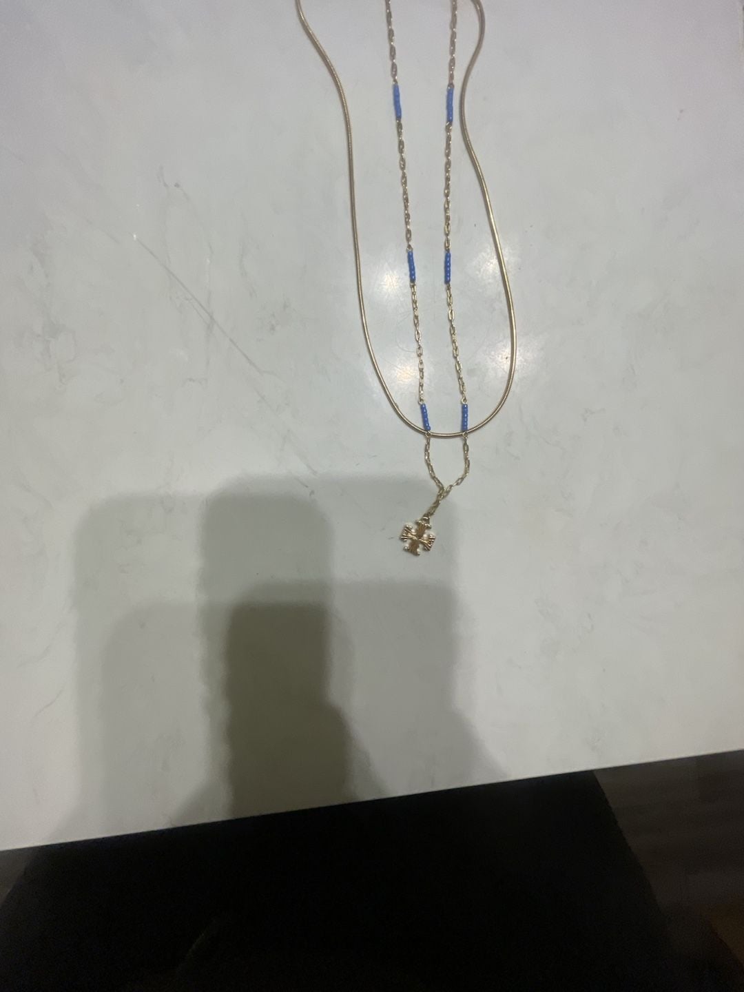 Tory Burch Gold Layered Beaded Necklace Blue Accents 4