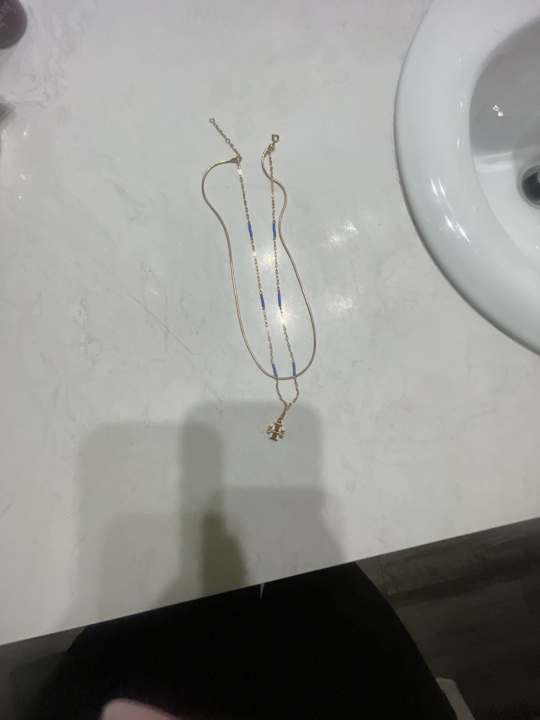 Tory Burch Gold Layered Beaded Necklace Blue Accents 11