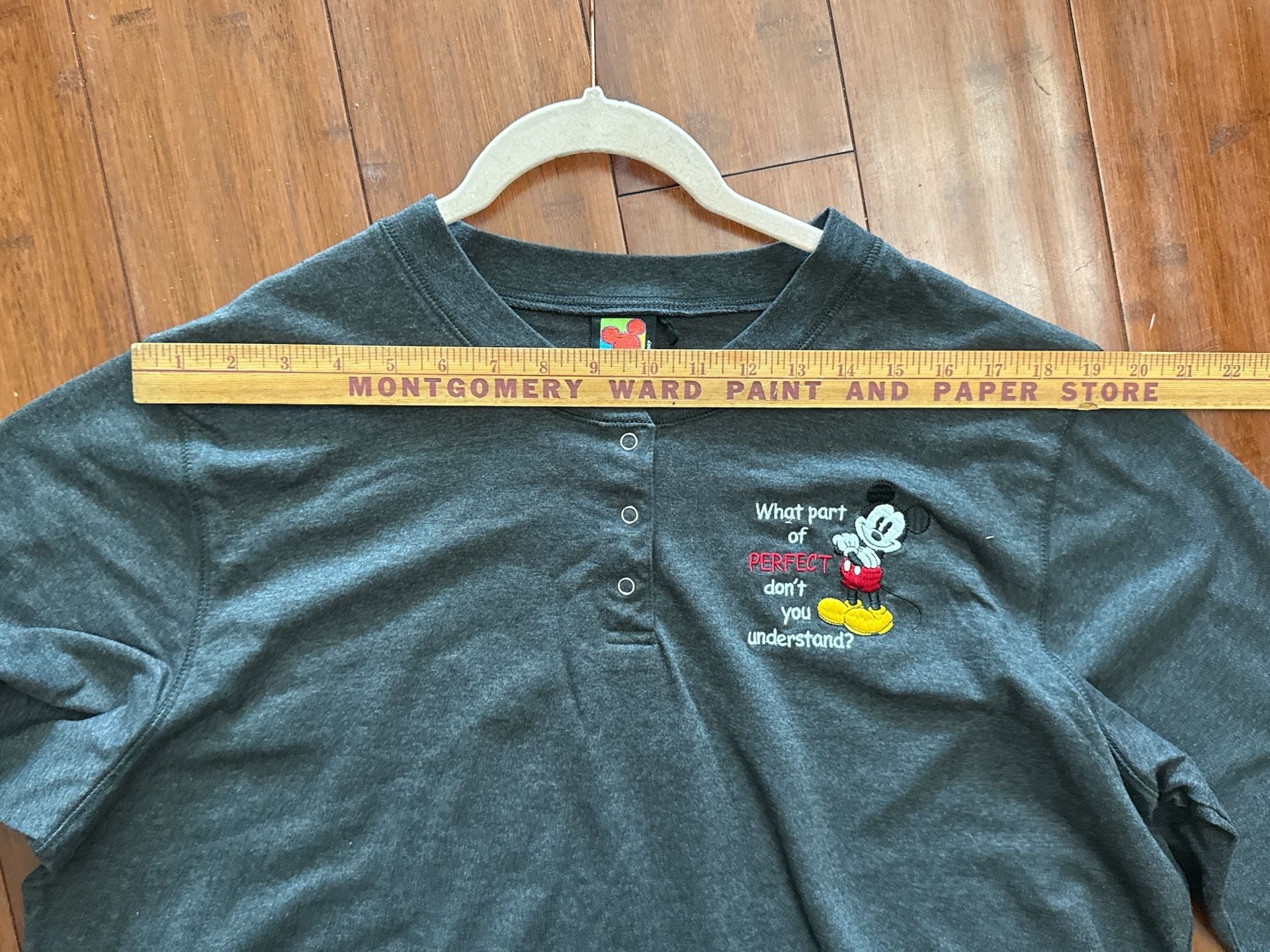 Mickey Unlimited Long Sleeve Henley Shirt Dark Gray Embroidered 6