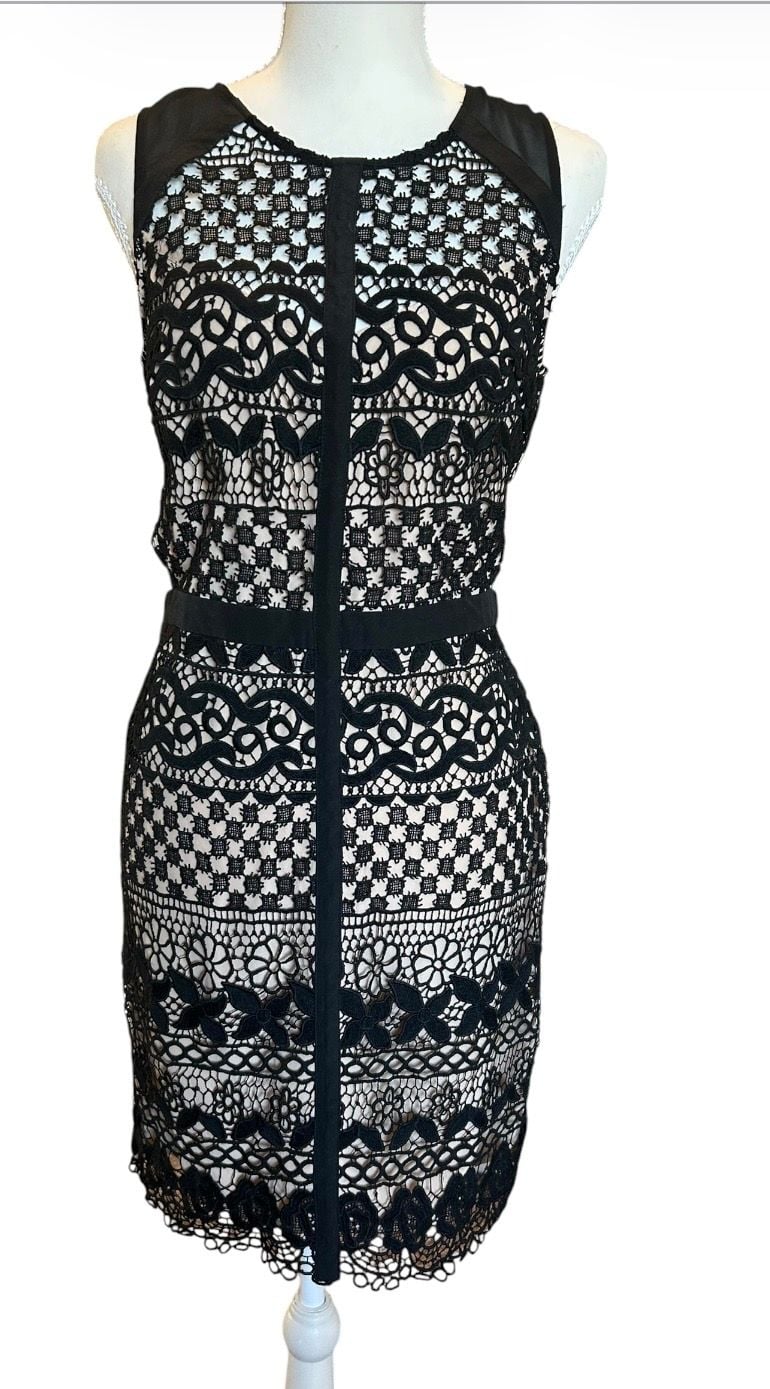 Marciano Rory Guipure Lace Dress Size S Black Nude 2