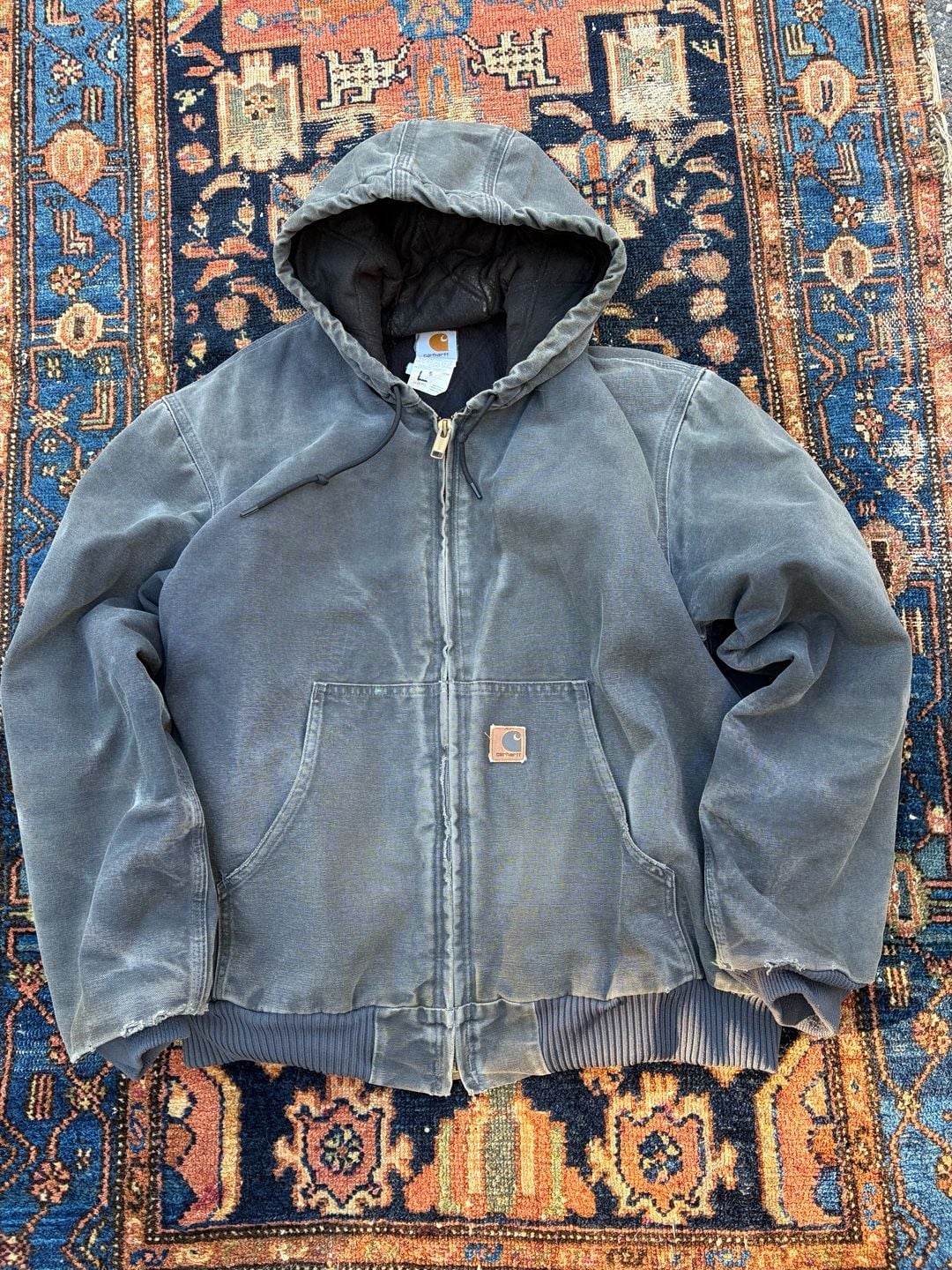 Vintage Carhartt J130 PTL Zip Hooded Canvas Jacket Size L Faded grey 2