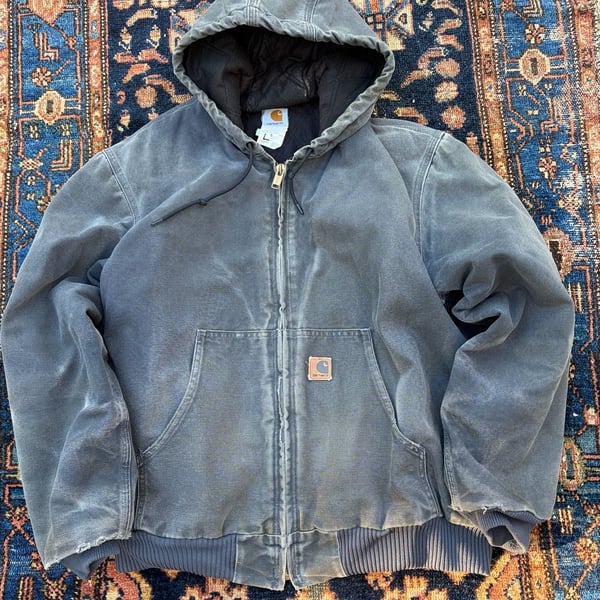 Vintage Carhartt J130 PTL Zip Hooded Canvas Jacket Size L Faded grey