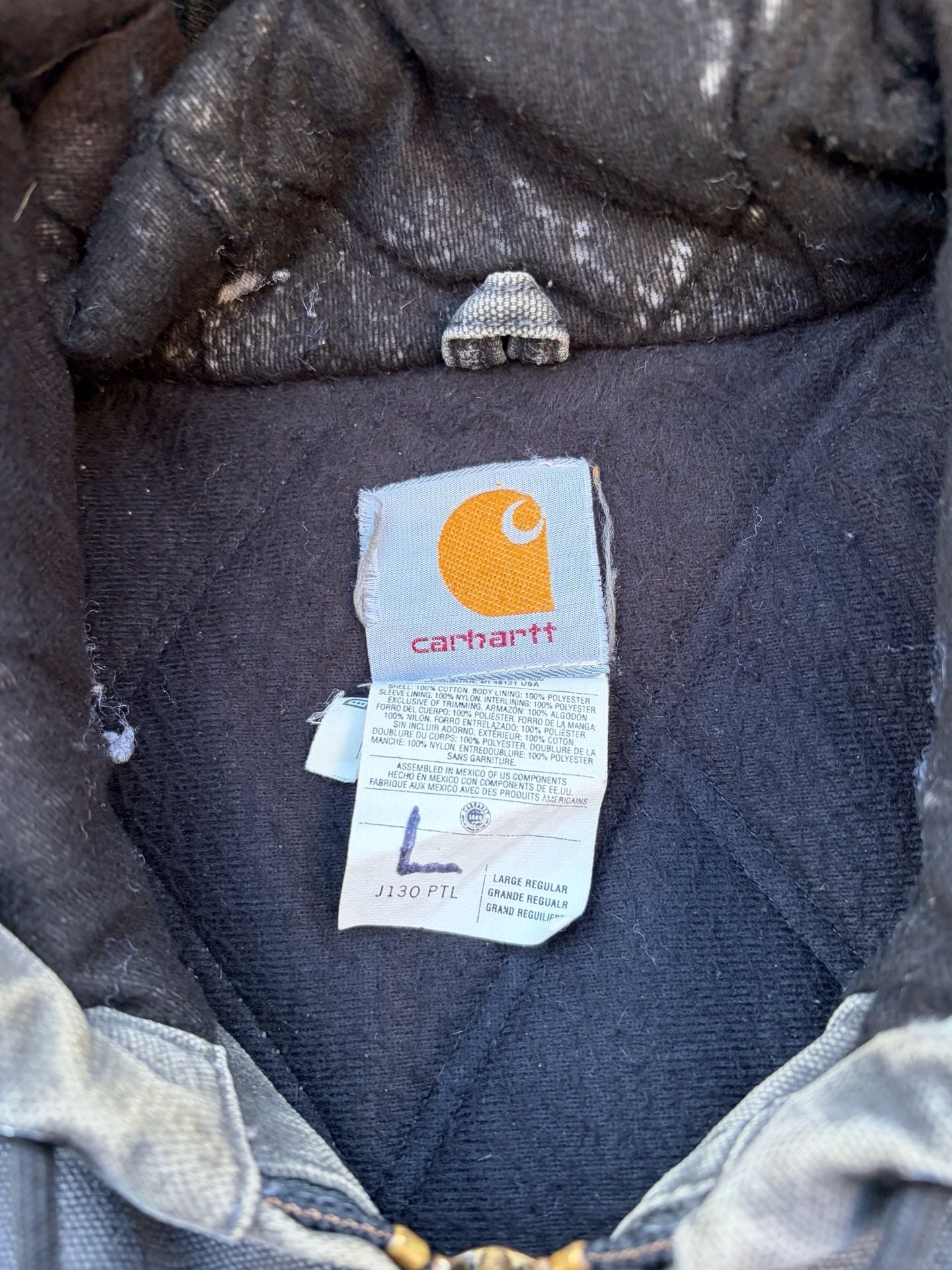 Vintage Carhartt J130 PTL Zip Hooded Canvas Jacket Size L Faded grey 3