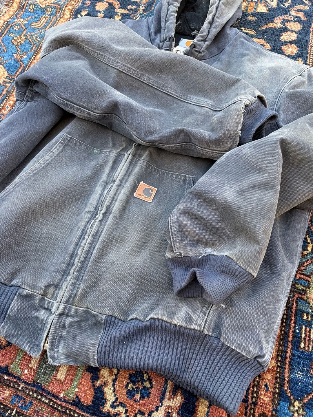 Vintage Carhartt J130 PTL Zip Hooded Canvas Jacket Size L Faded grey 4