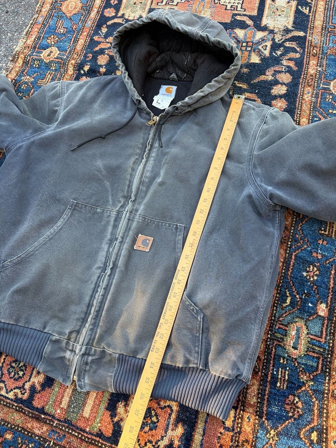 Vintage Carhartt J130 PTL Zip Hooded Canvas Jacket Size L Faded grey 5