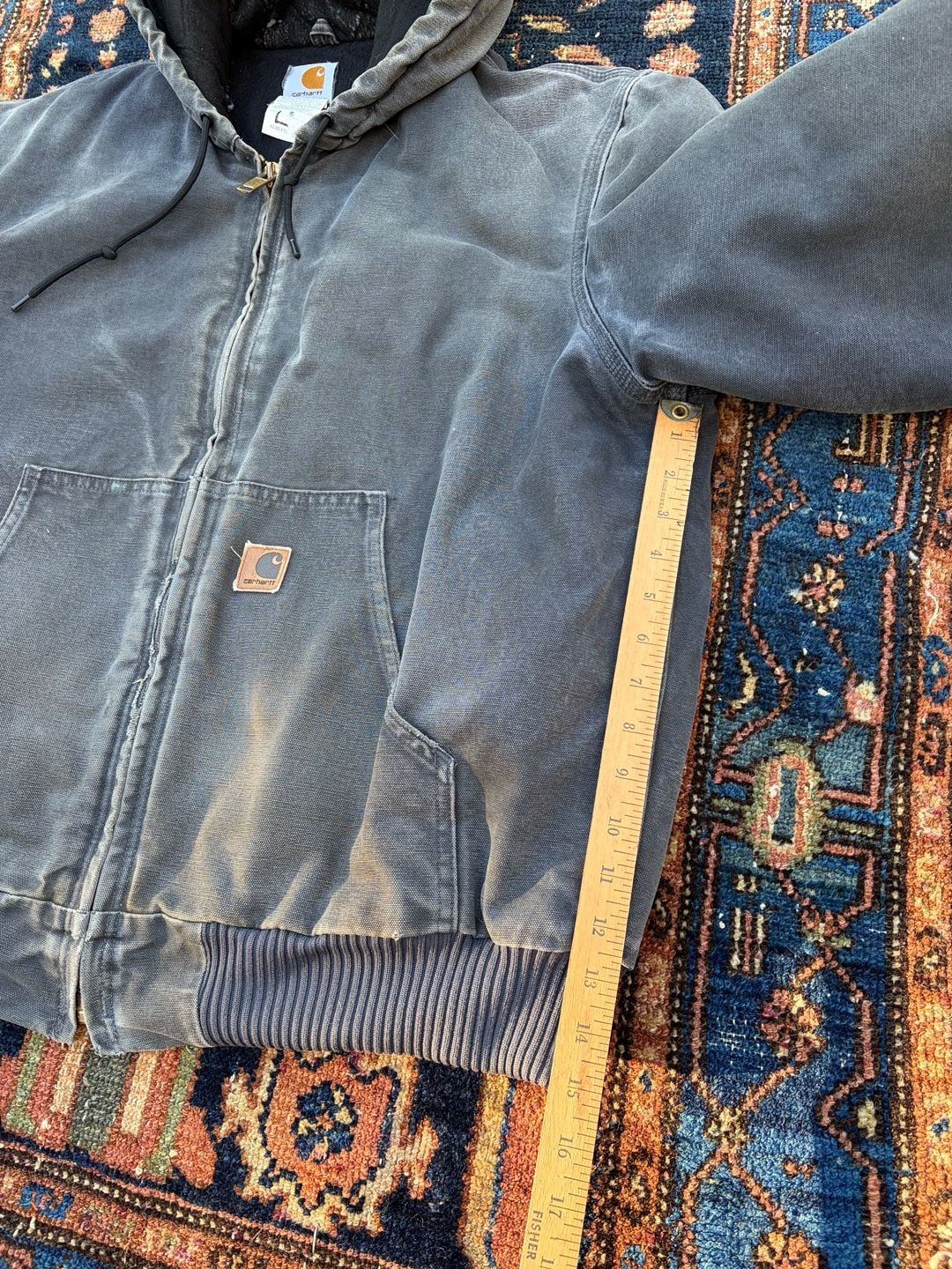 Vintage Carhartt J130 PTL Zip Hooded Canvas Jacket Size L Faded grey 6