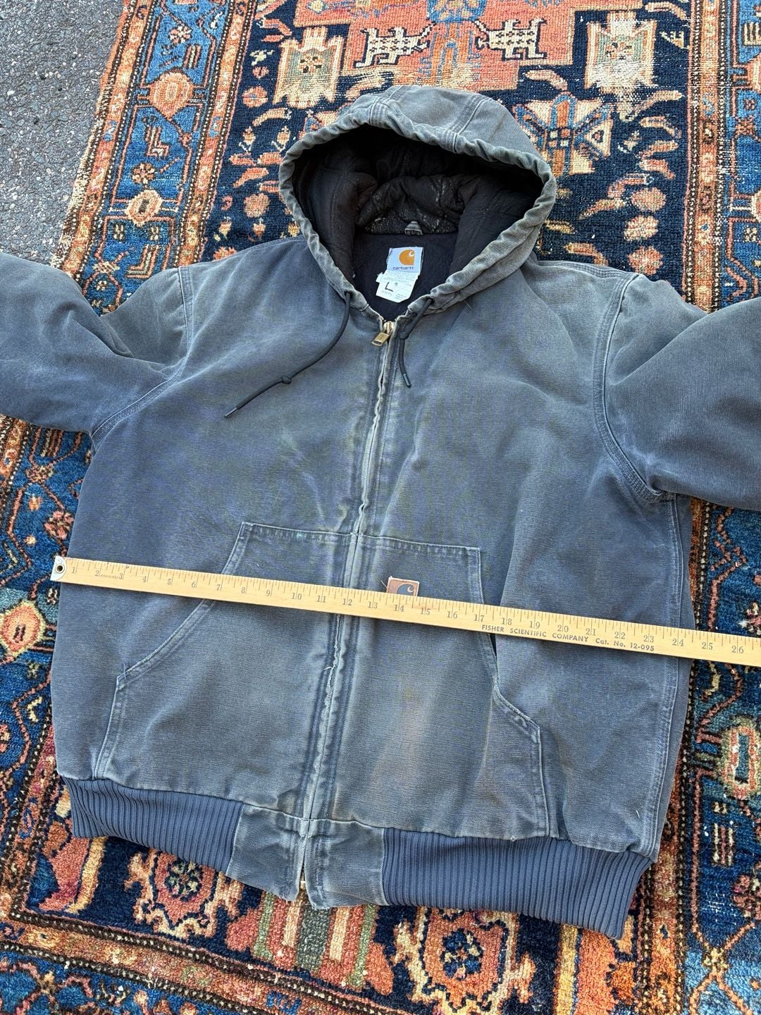 Vintage Carhartt J130 PTL Zip Hooded Canvas Jacket Size L Faded grey 7
