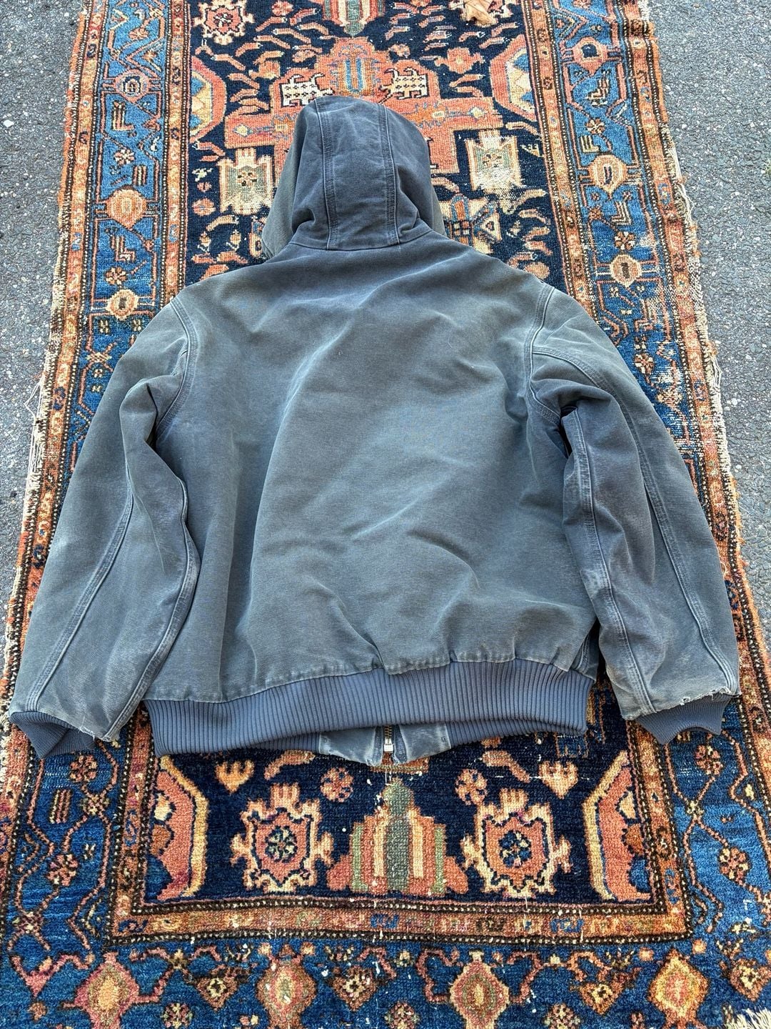Vintage Carhartt J130 PTL Zip Hooded Canvas Jacket Size L Faded grey 8