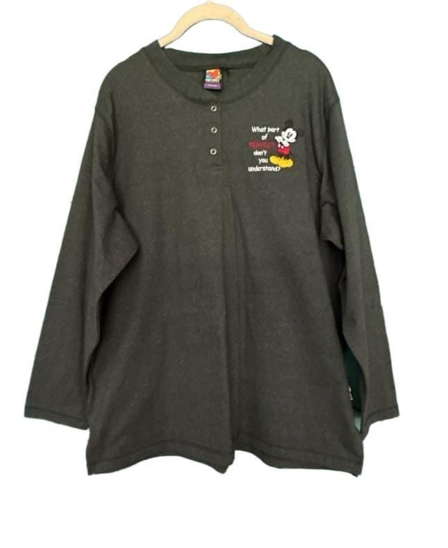 Mickey Unlimited Long Sleeve Henley Shirt Dark Gray Embroidered 1