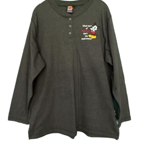 Mickey Unlimited Long Sleeve Henley Shirt Dark Gray Embroidered