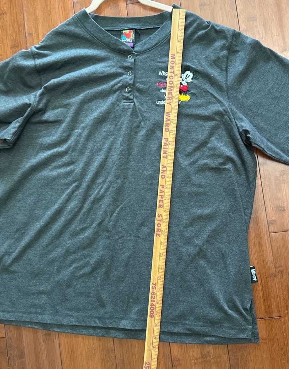 Mickey Unlimited Long Sleeve Henley Shirt Dark Gray Embroidered 5