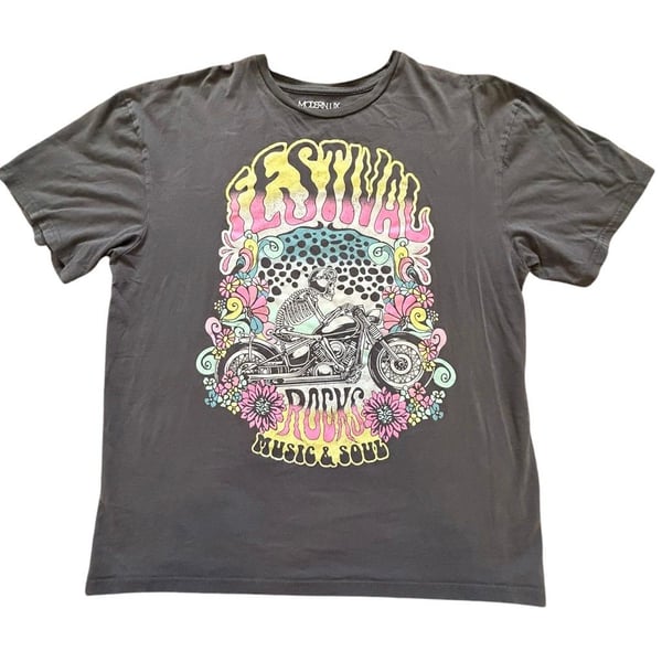 Modern Lux Festival Rocks Graphic T-Shirt L/XL Gray 100% Cotton