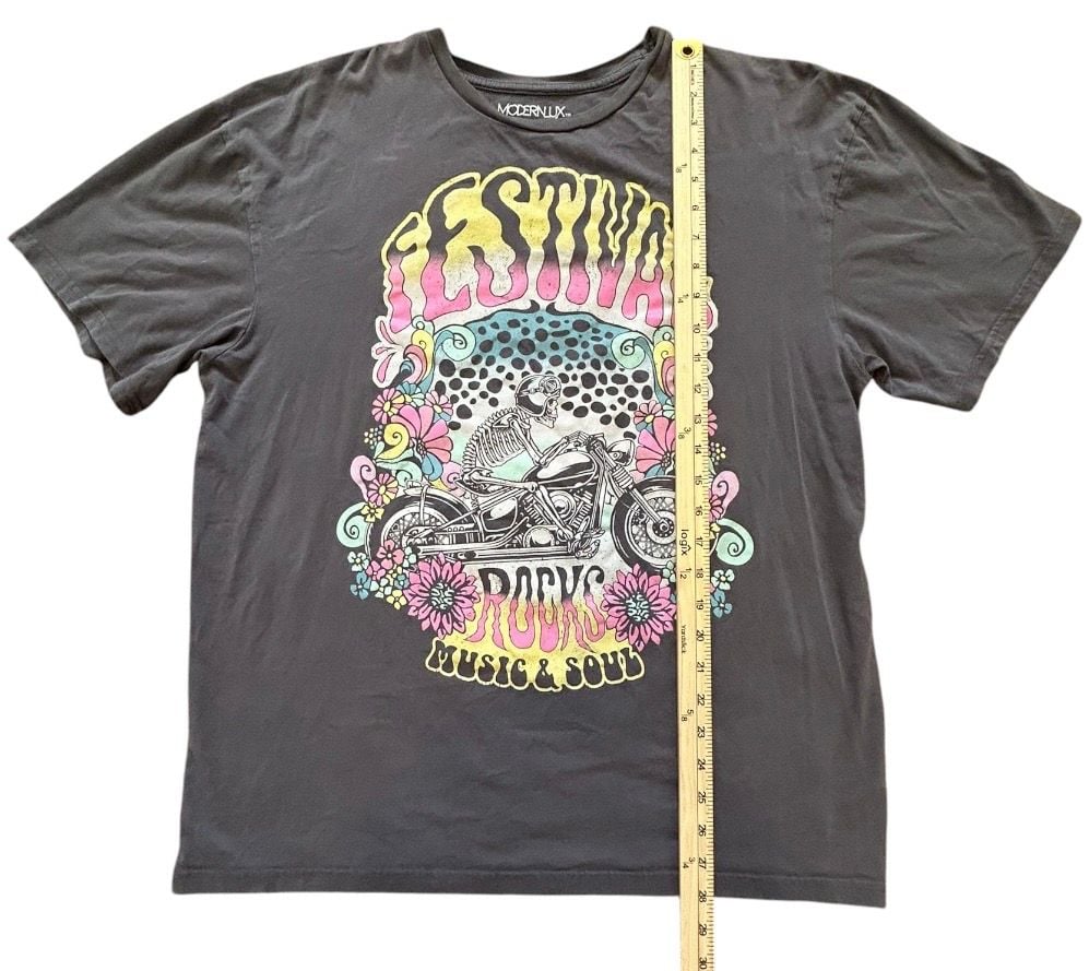 Modern Lux Festival Rocks Graphic T-Shirt L/XL Gray 100% Cotton 5