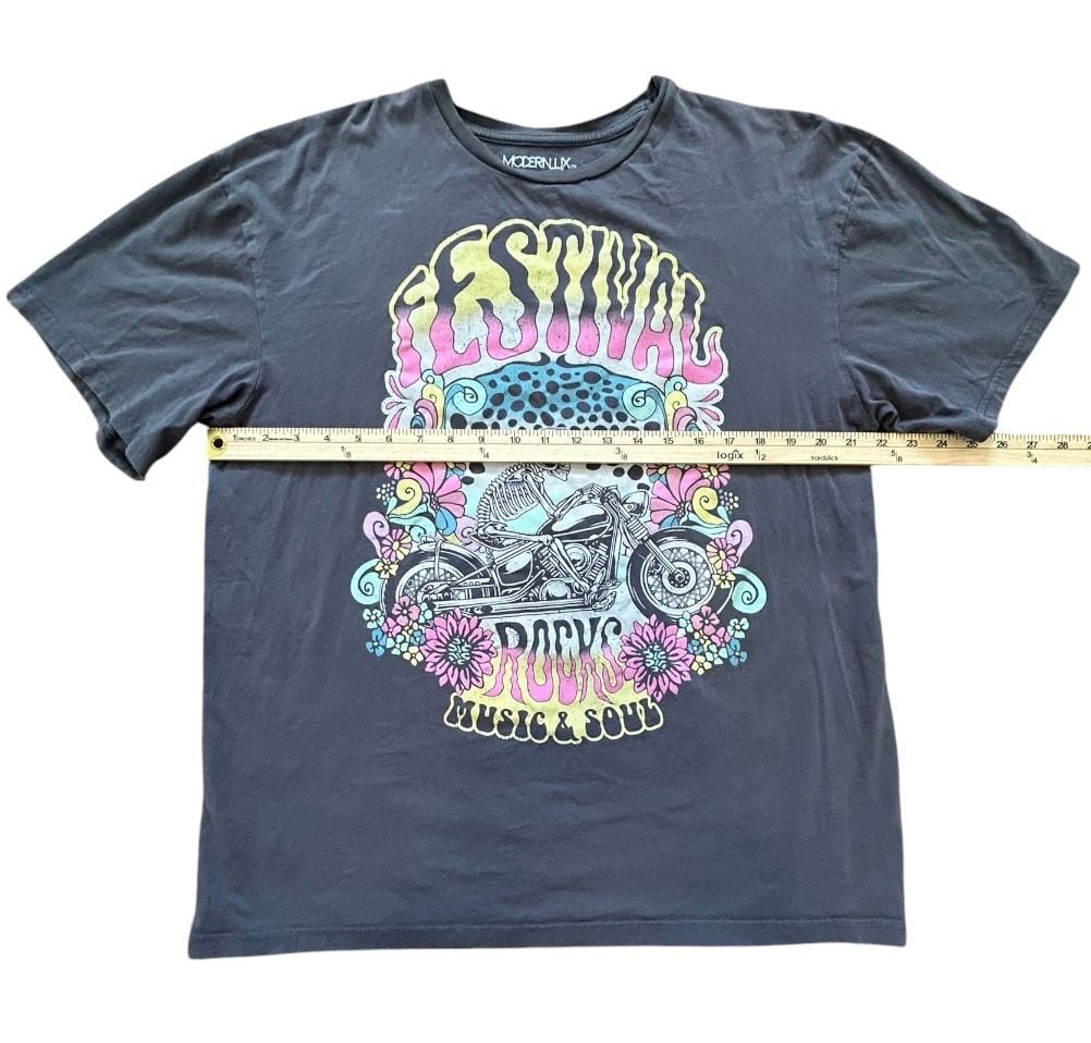 Modern Lux Festival Rocks Graphic T-Shirt L/XL Gray 100% Cotton 6