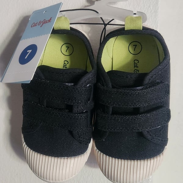 Cat & Jack Parker Sneakers Size 7 Black Canvas Hook and Loop