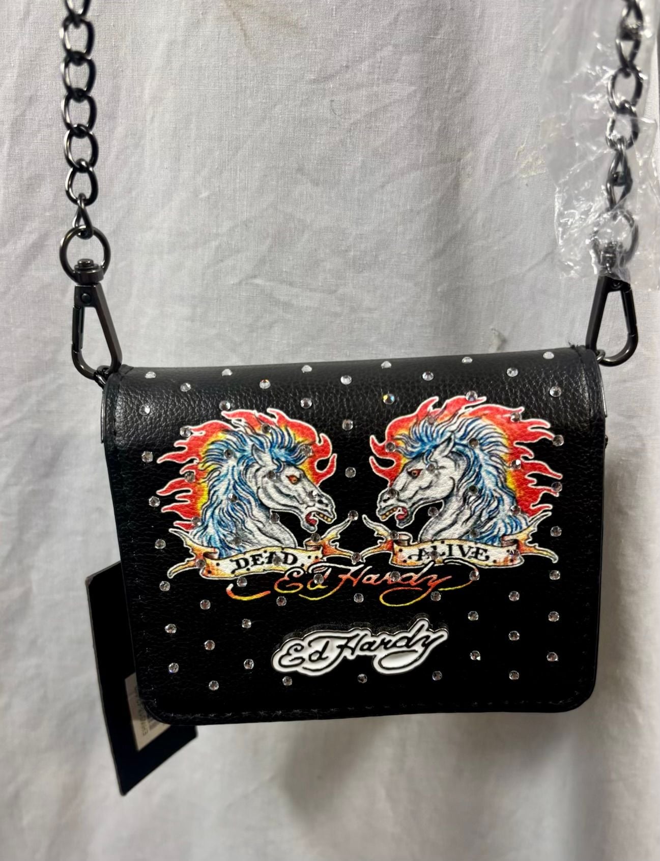 Ed Hardy Dead Or Alive Crossbody Wallet Black Rhinestone 2