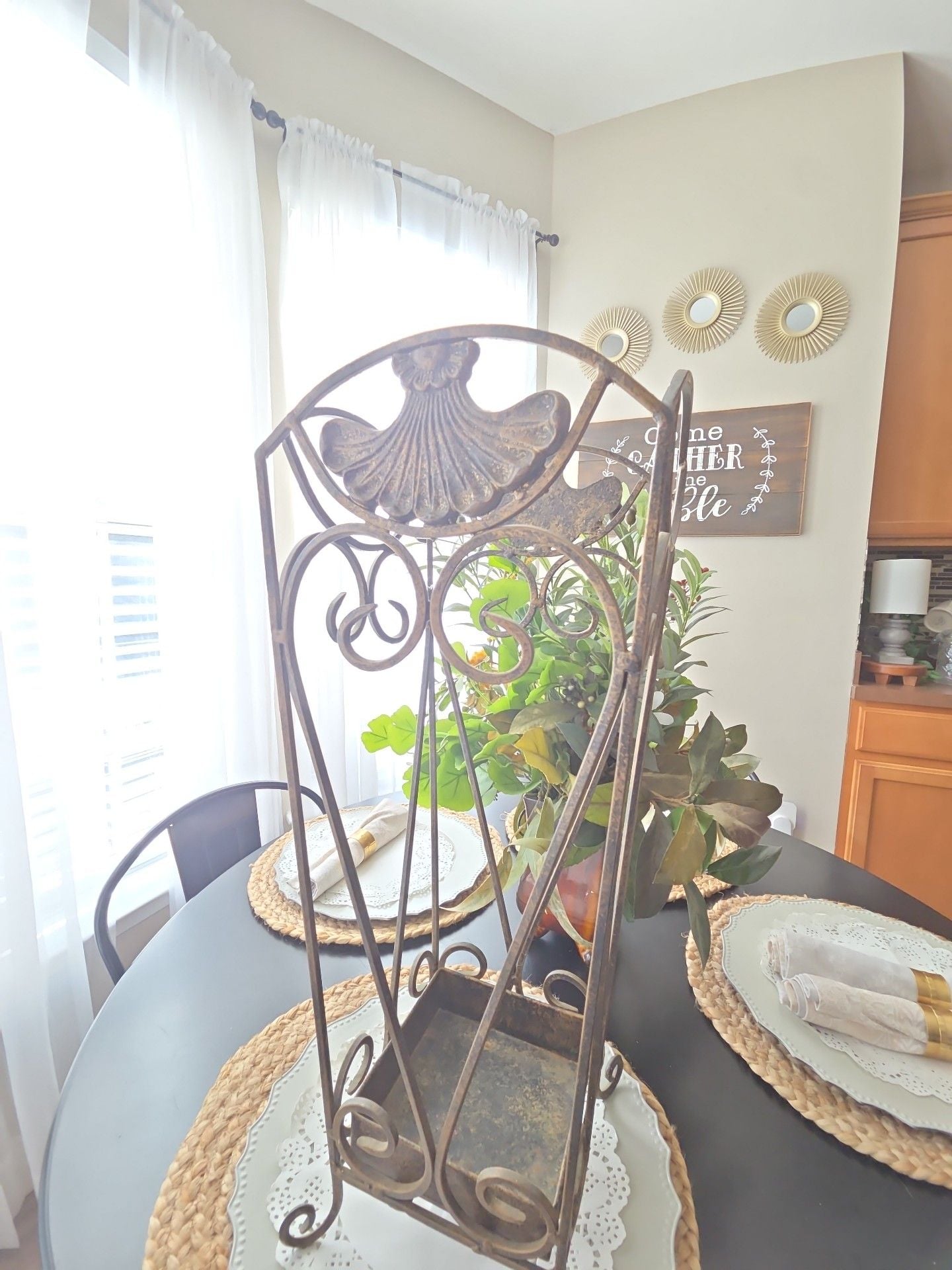 Vintage Wrought Iron Umbrella Stand Brown Bronze Shell Accent 1