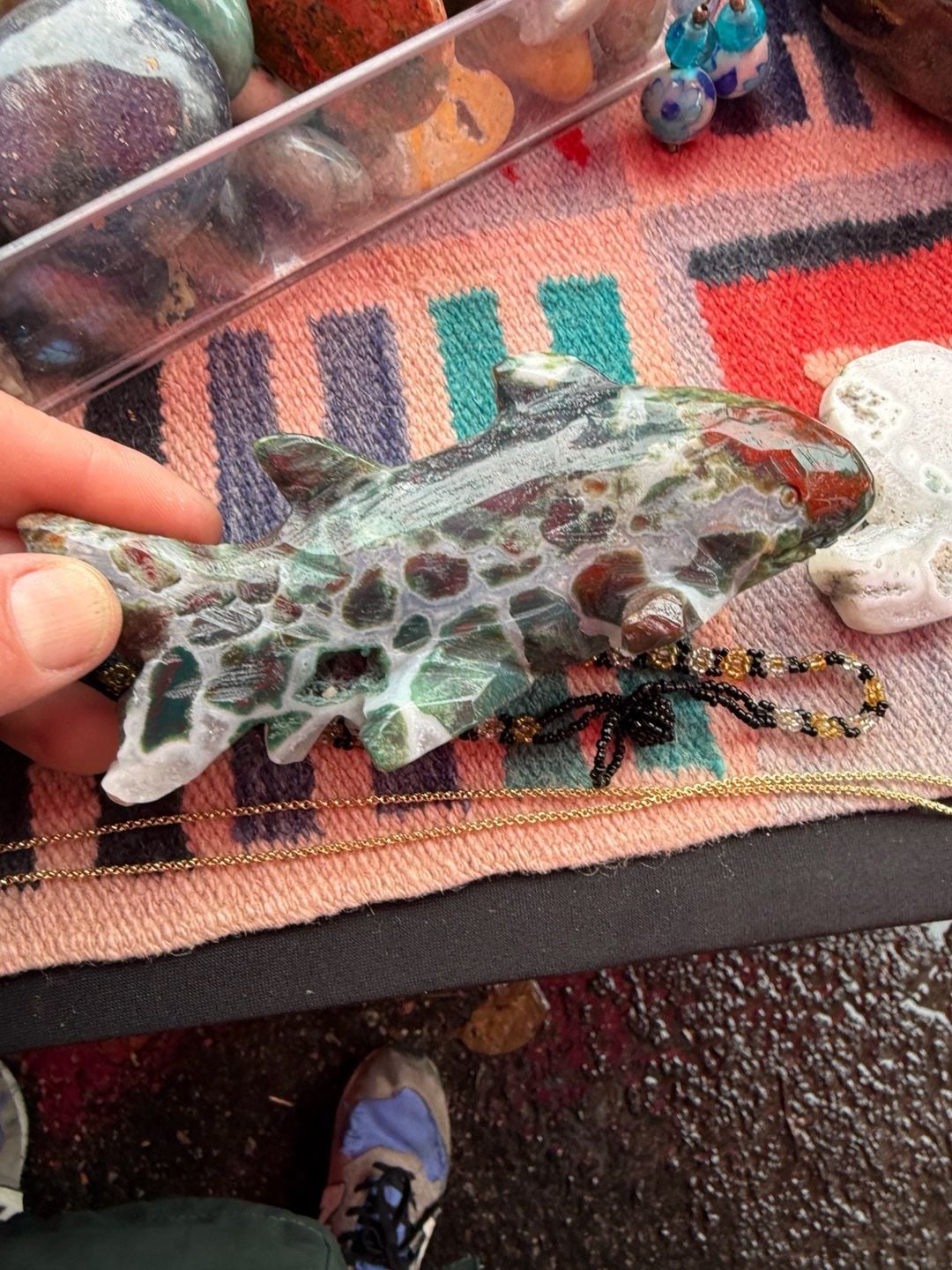 Ocean Jasper/agate Carved Crystal Fish Figurine Sculpture 1