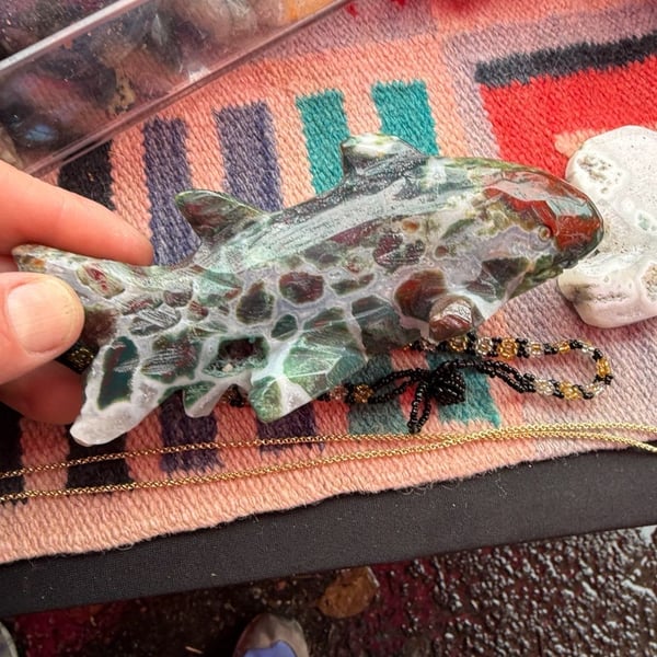 Ocean Jasper/agate Carved Crystal Fish Figurine Sculpture
