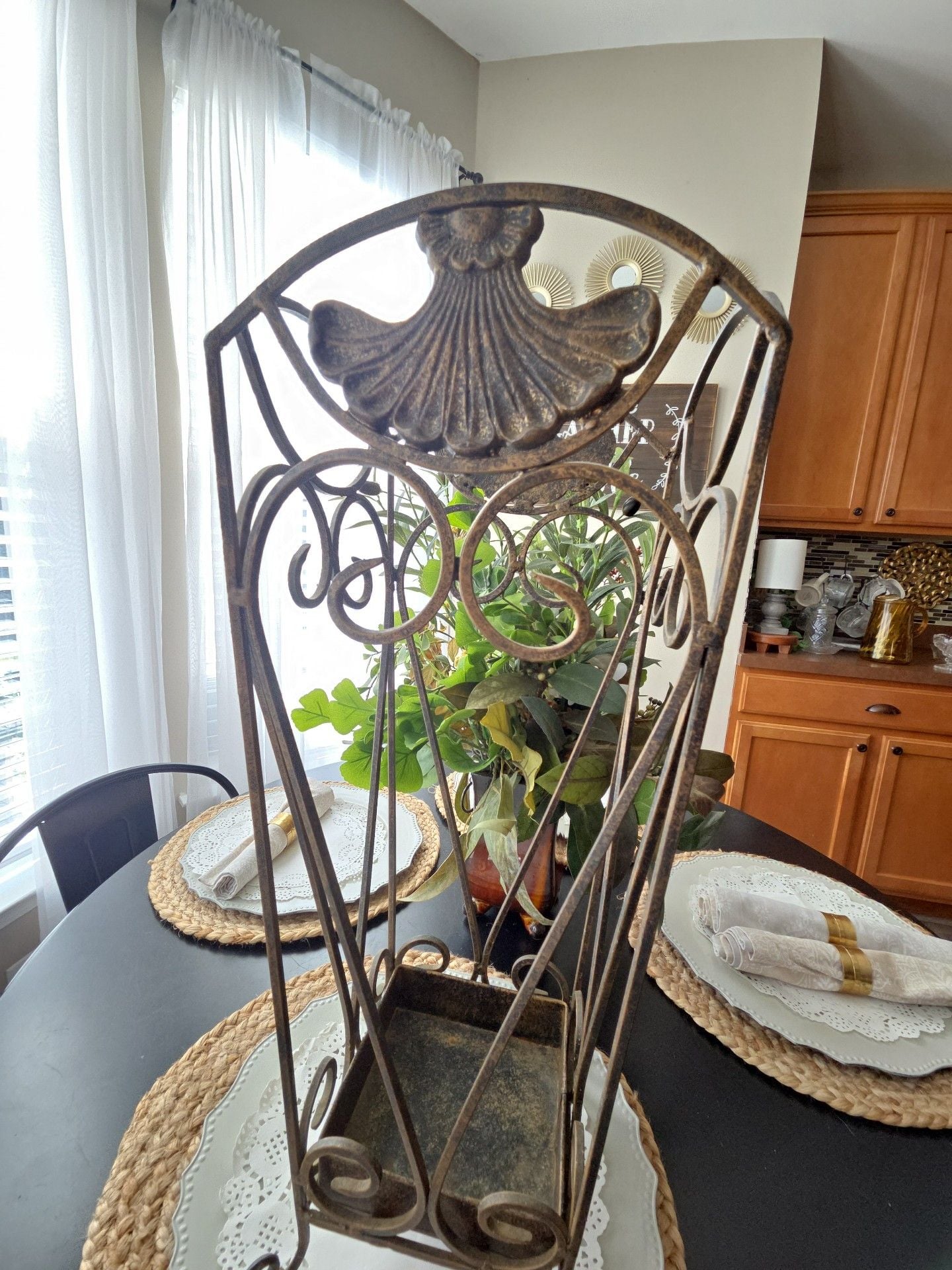 Vintage Wrought Iron Umbrella Stand Brown Bronze Shell Accent 2