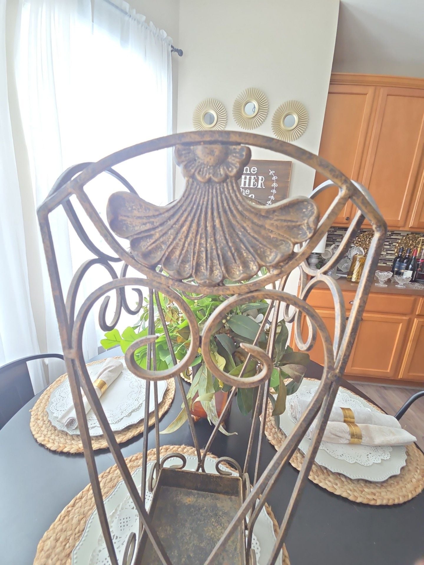 Vintage Wrought Iron Umbrella Stand Brown Bronze Shell Accent 3