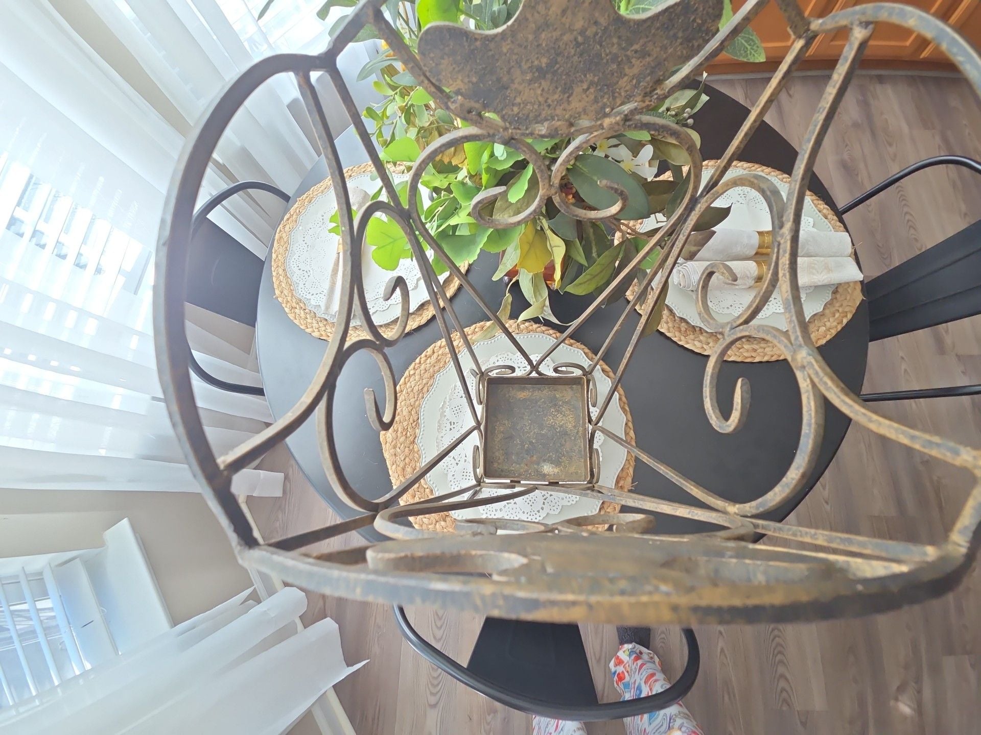 Vintage Wrought Iron Umbrella Stand Brown Bronze Shell Accent 4