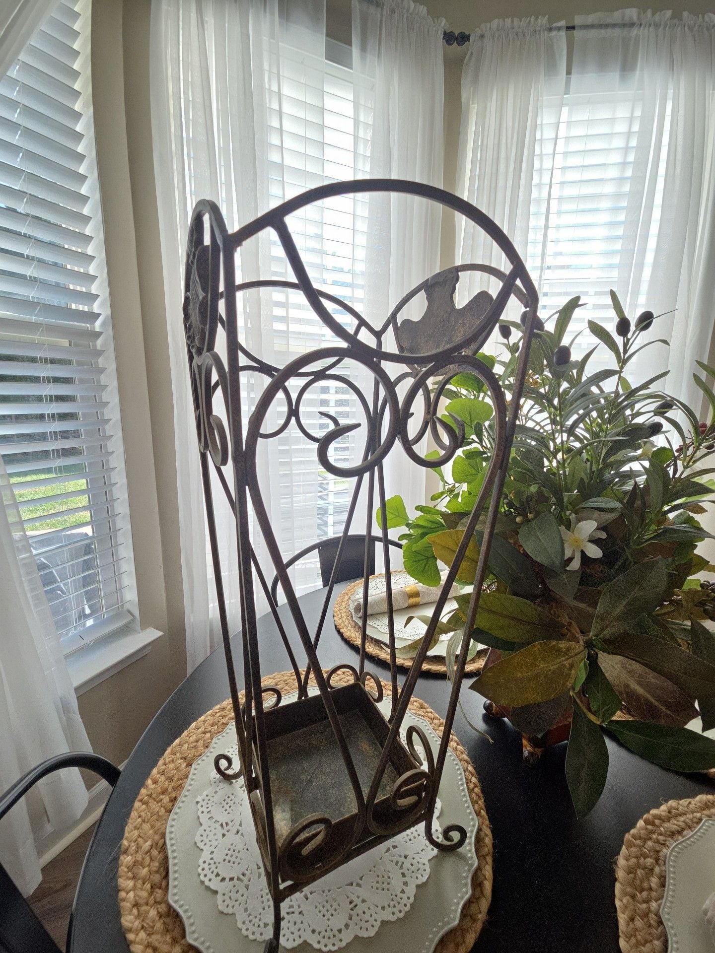 Vintage Wrought Iron Umbrella Stand Brown Bronze Shell Accent 5