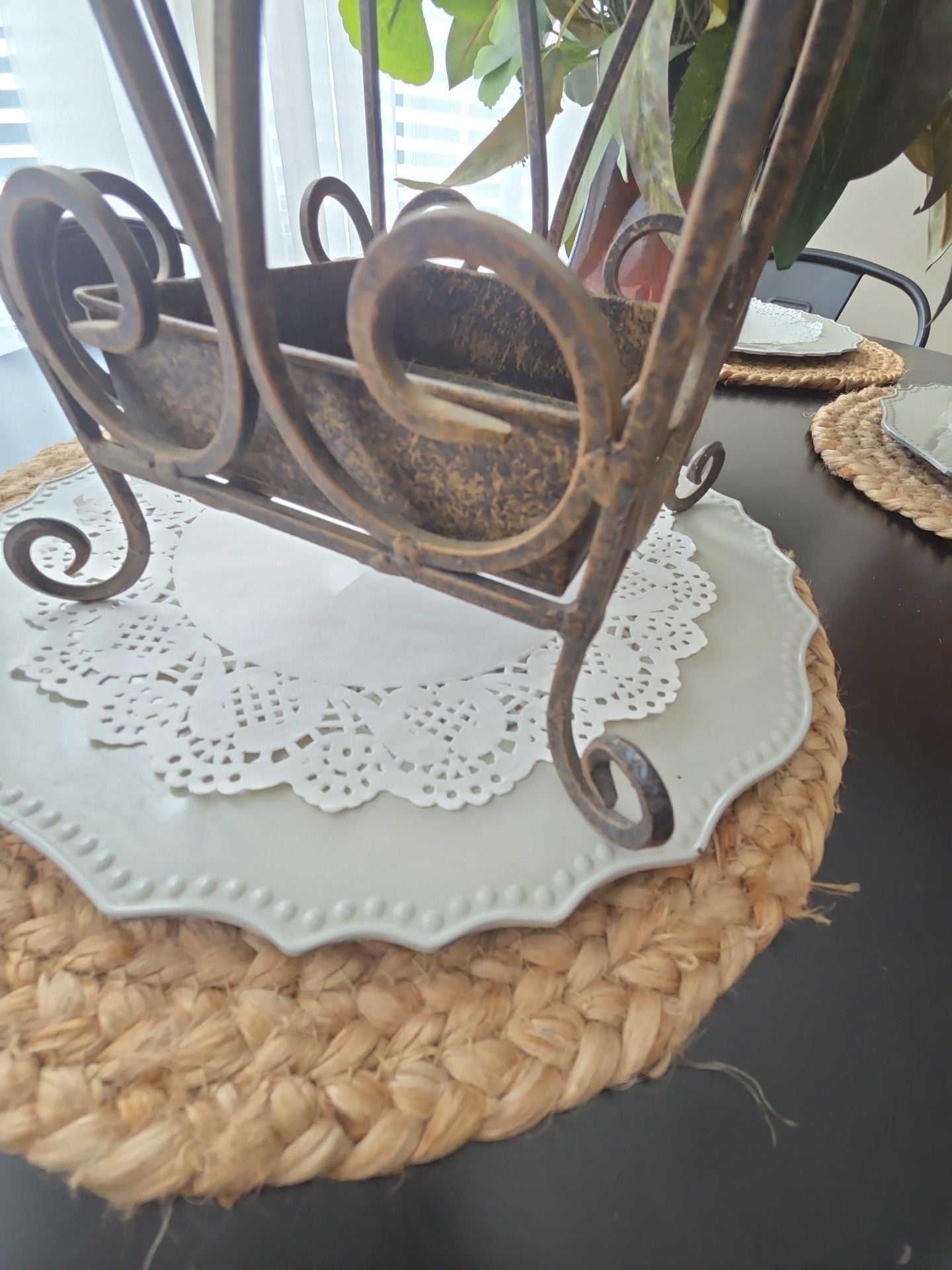 Vintage Wrought Iron Umbrella Stand Brown Bronze Shell Accent 7