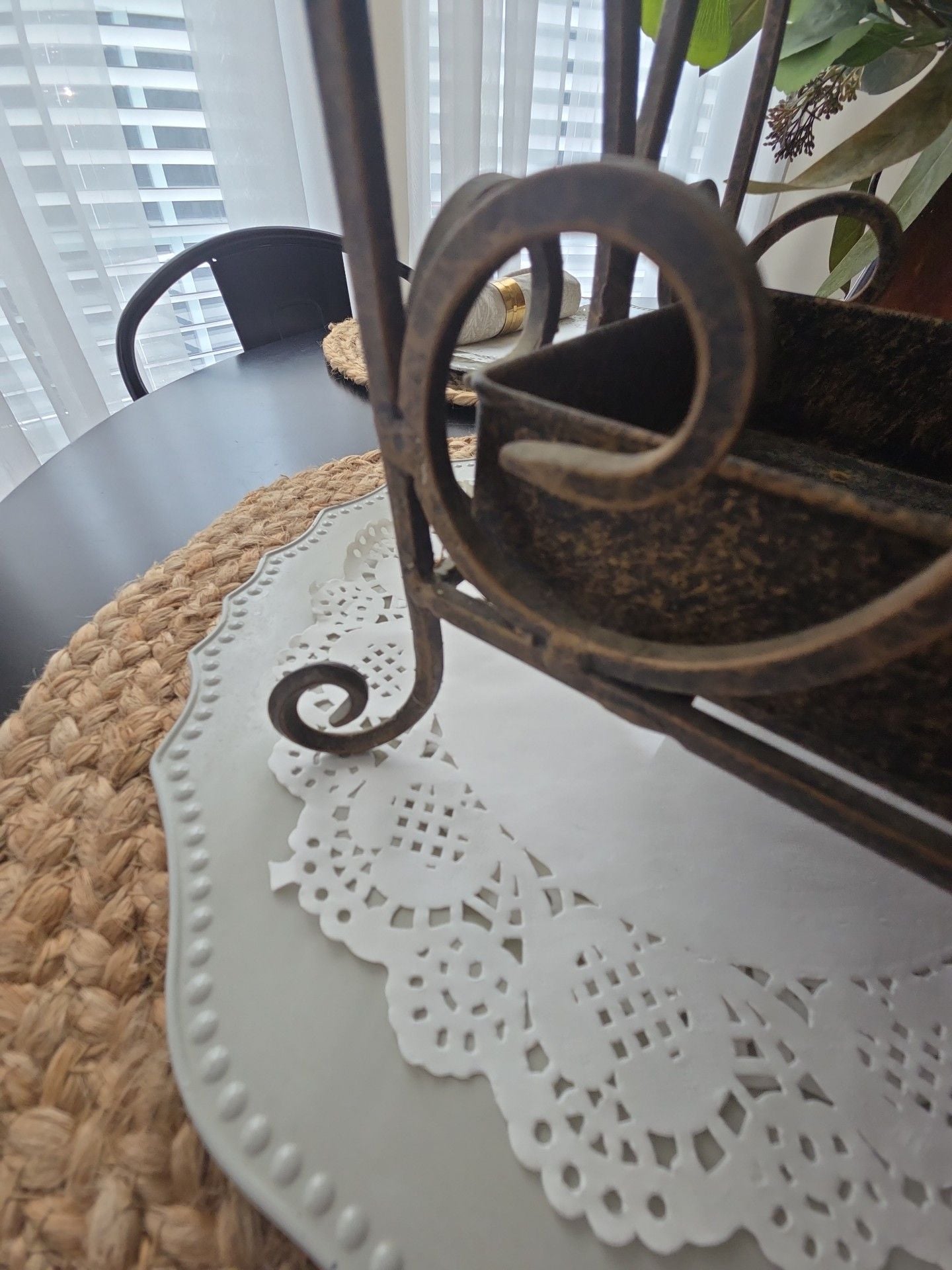 Vintage Wrought Iron Umbrella Stand Brown Bronze Shell Accent 8