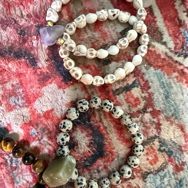 Crystal and Beaded Stretch Bracelet Set