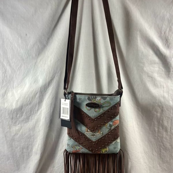 Ed Hardy Fringe Crossbody Bag Denim Brown