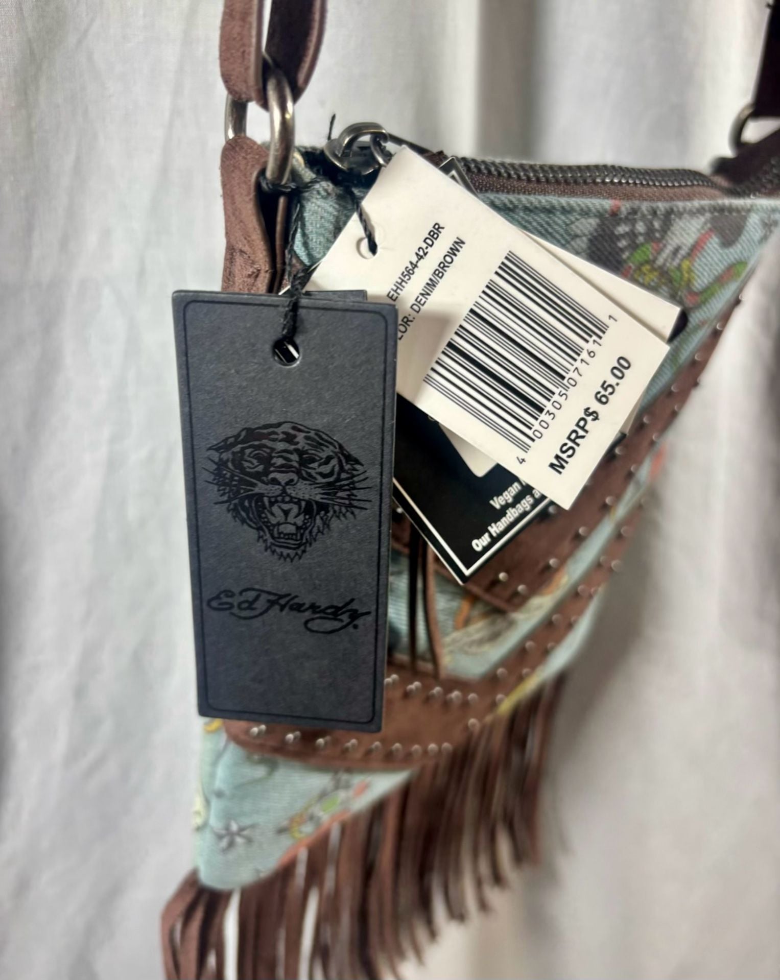 Ed Hardy Fringe Crossbody Bag Denim Brown 5